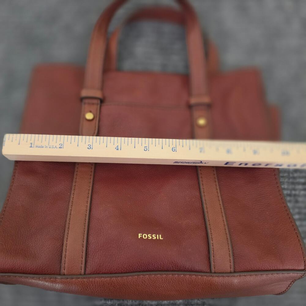 FOSSIL Sydney Satchel Brown Cognac Leather Top Handle Handbag - Picture 11 of 12